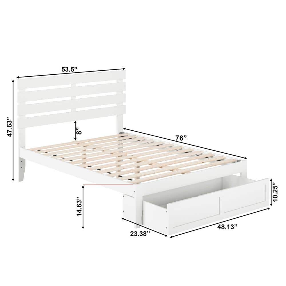 Oxford White Full Bed with Foot Drawer and USB Charger