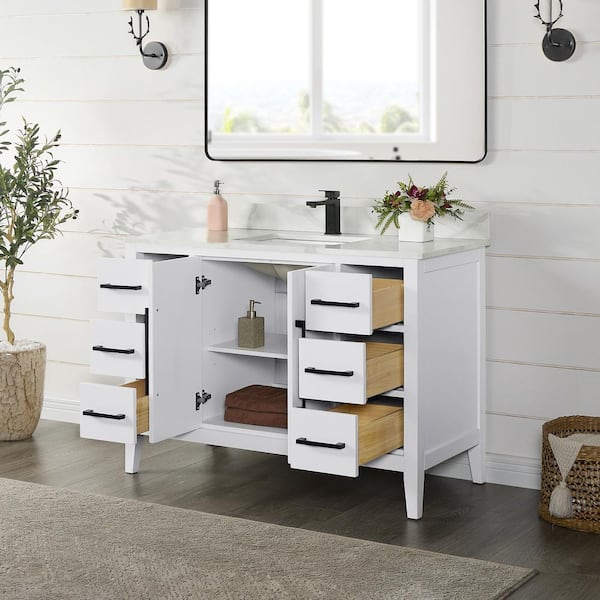Laurel 48 in. W x 22 in. D x 34 in. H Single Sink Bath Vanity in White with Calacatta White Quartz Top