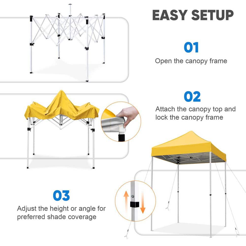 Yellow 5x5 Portable Adjustable Height Canopy Tent with White Frame