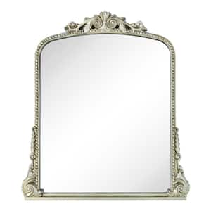 Cummons 30 in. W x 34 in. H Small Baroque Ornate Arched Framed Wall Mounted Bathroom Vanity Mirror in Antiqued Silver