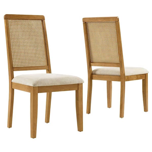 Arlo Faux Rattan and Wood Dining Side Chairs - (Set of 2) in Natural Natural Heathered Weave Light Beige