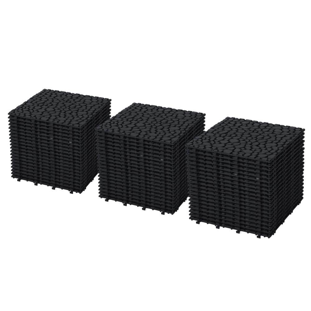 Black 12 in. x 12 in. x 0.56 in. Thick Plastic Interlocking Deck Tiles Pebble Stone Pattern Anti-Slip 60 sq. ft. 60Pack price history on PriceWatchPro
