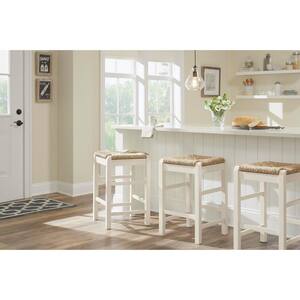 Dorsey Ivory Wood Backless Counter Stool with Rush Seat (16.54 in. W x 25.59 in. H)