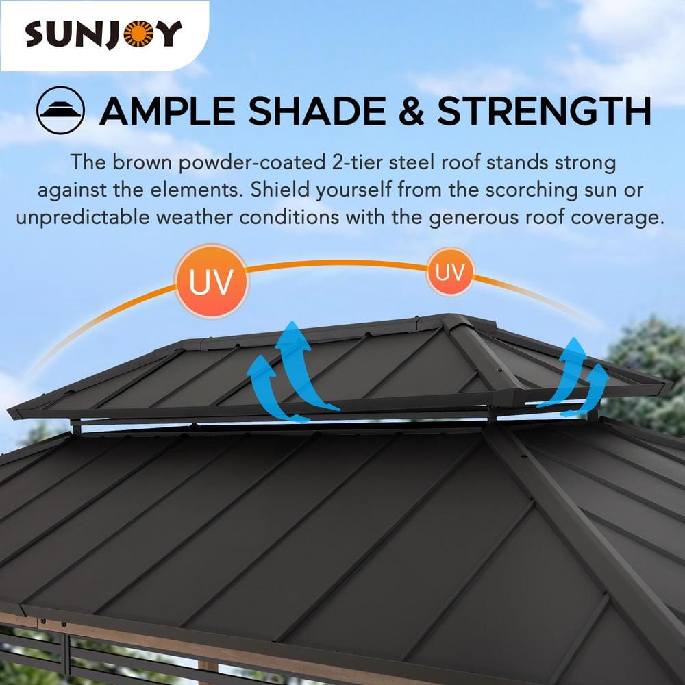 Sunjoy 8ft x 12ft Cedar and Steel Grill Gazebo with Power Port
