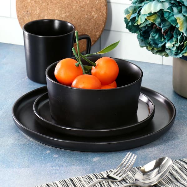 Elama 16-Piece Lux Matte Black Dinnerware Set 985121836M - The