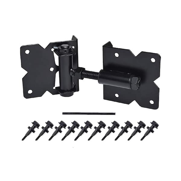 Unbranded Self Closing Gate Hardware Hinges Adjustable 90° for Wooden Vinyl PVC Fences with Screws and Tool Black 2 Pack