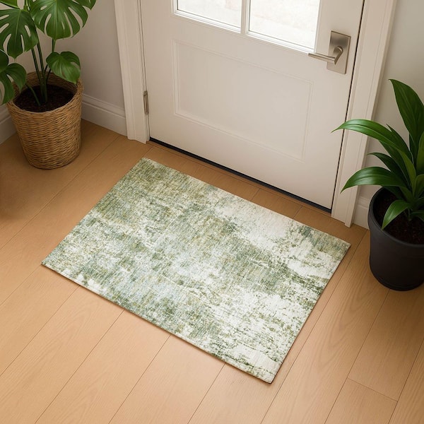 Mayfield Premium Machine Washable Abstract AMF1765 Aloe 2 ft. x 3 ft. Area Rug