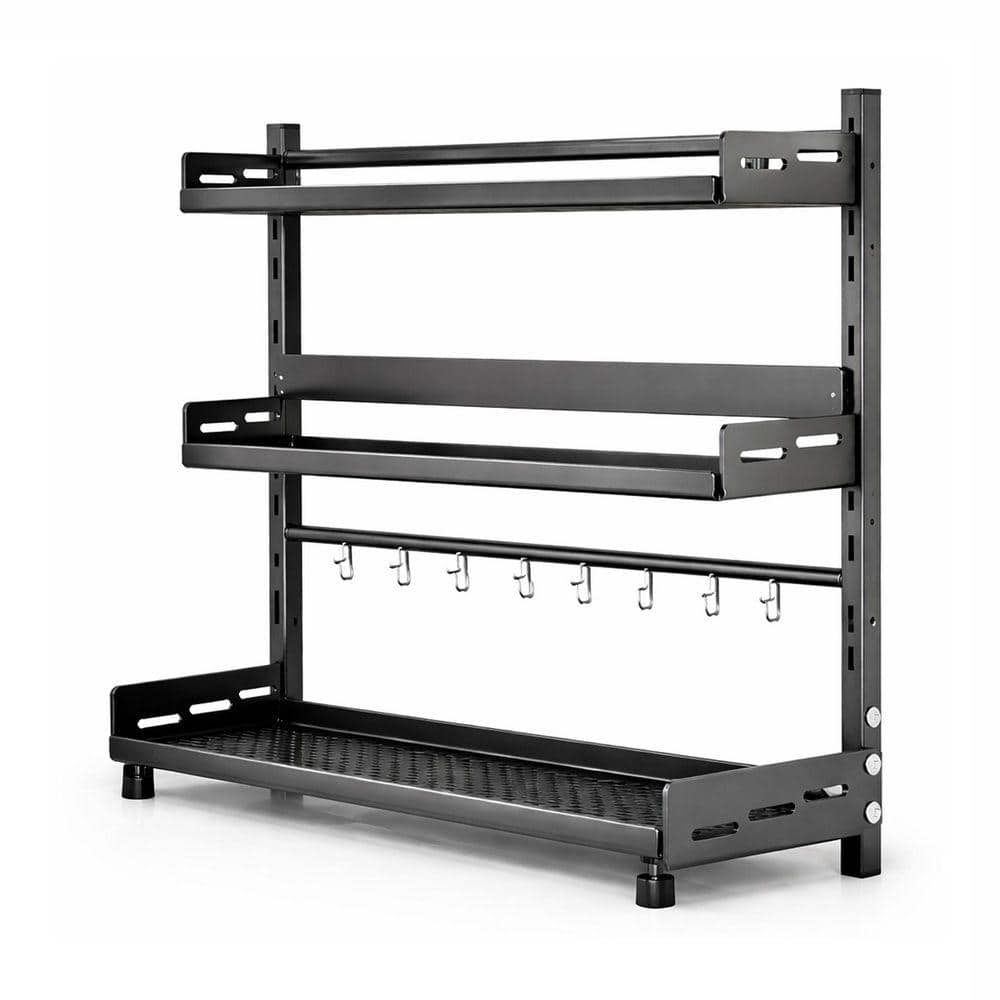 JFVKAF Black Metal 3-Tier Adjustable Spice Rack Drawer Organizer with ...