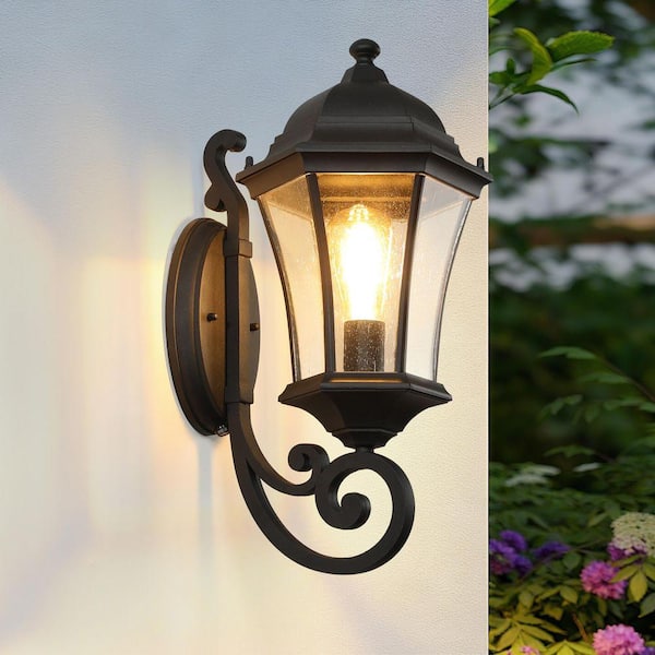 PAKOKULA 19.5 in. 1-Light Black Farmhouse Dusk to Dawn Outdoor