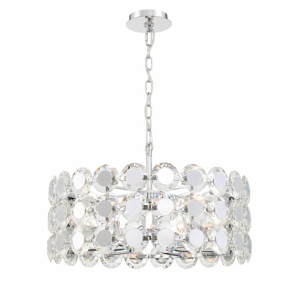 Eurofase Perrene 6-Light Gold Drum Chandelier with Clear Crystal Shade