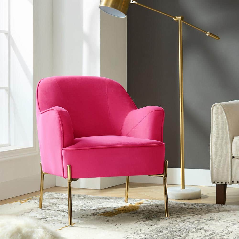 Olivia Fushia Velvet Handcrafted Accent Chair with Golden Legs