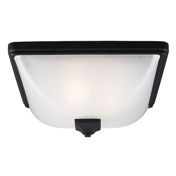 Generation Lighting Irving Park 3-Light Outdoor Black Ceiling Flushmount with Satin Etched Glass