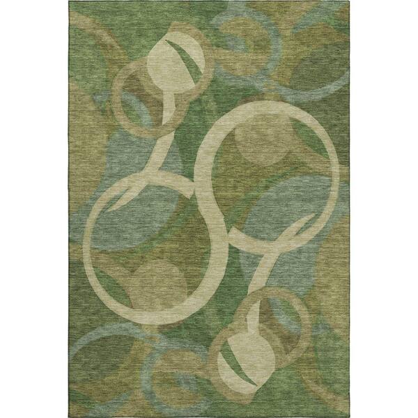 Mayfield Premium Machine Washable Abstract AMF2167 Green 9 ft. x 12 ft. Area Rug