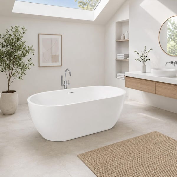 ANZZI Mone 59 in. L x 29 in. W Acrylic Glossy Flat bottom Soaking