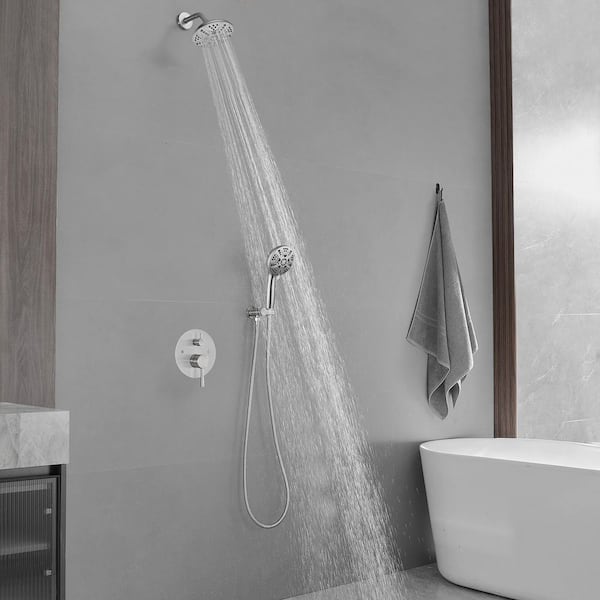 Single Handle 5-Spray Round Shower Faucet 2.5 GPM with Adjustable Flow Rate in Brushed Nickel (Valve Included)