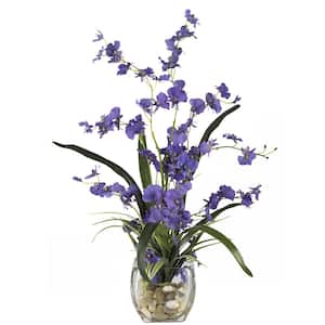 19 in. Artificial Dancing Lady Orchid Liquid Illusion Silk Flower Arrangement in Purple