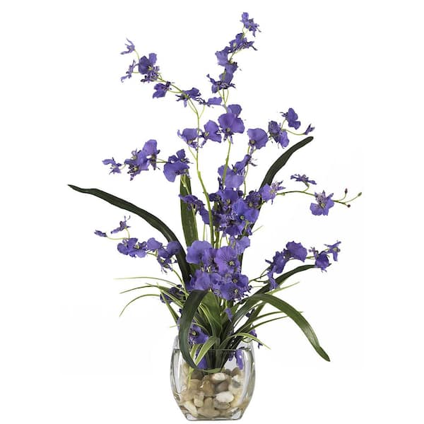 Nearly Natural 19 in. Artificial Dancing Lady Orchid Liquid Illusion Silk Flower Arrangement in Purple