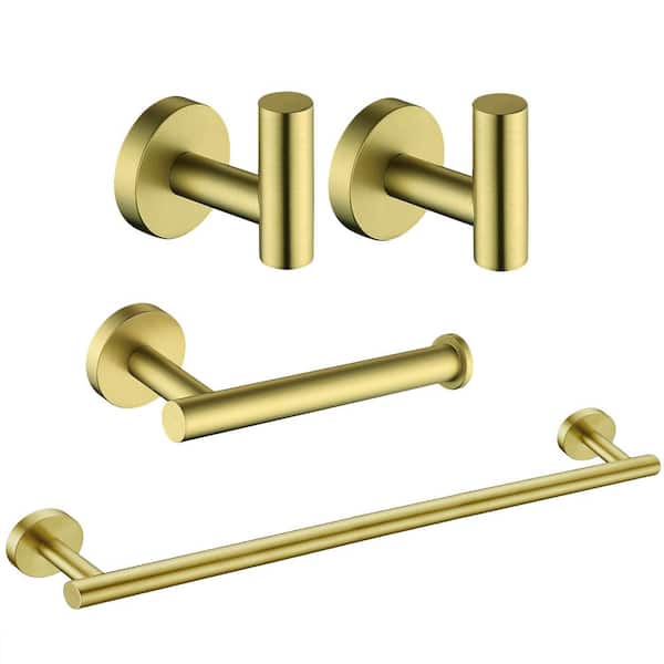 4 -Piece Bath Hardware Set with Mounting Hardware in Stainless Steel Brushed Gold