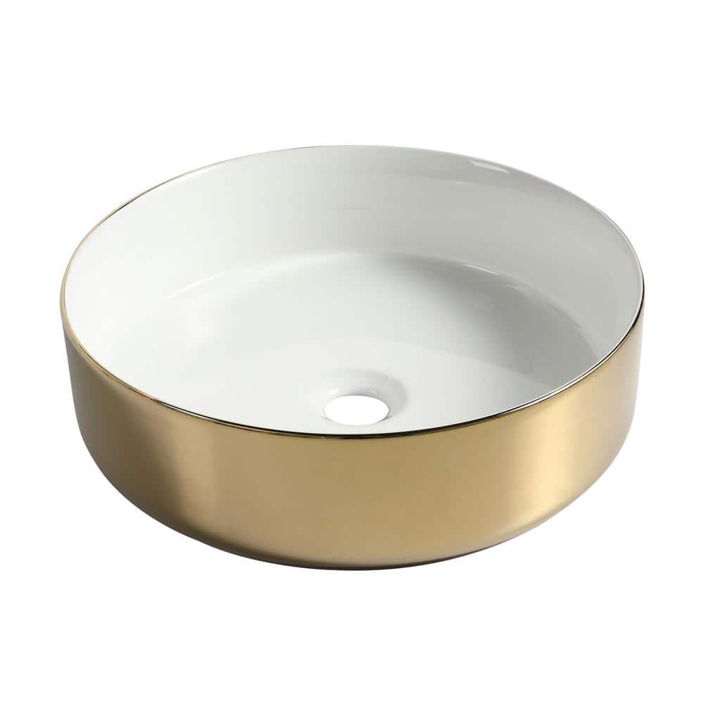 FAMYYT Golden White Ceramic Round Bathroom Sink Art Vessel Sink XJ