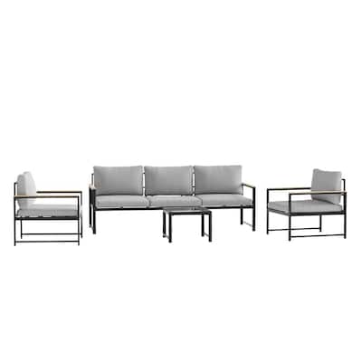 Meg 4-Piece Outdoor Metal Sofa Set Patio Conversation Seating Set with Light Gray Cushions