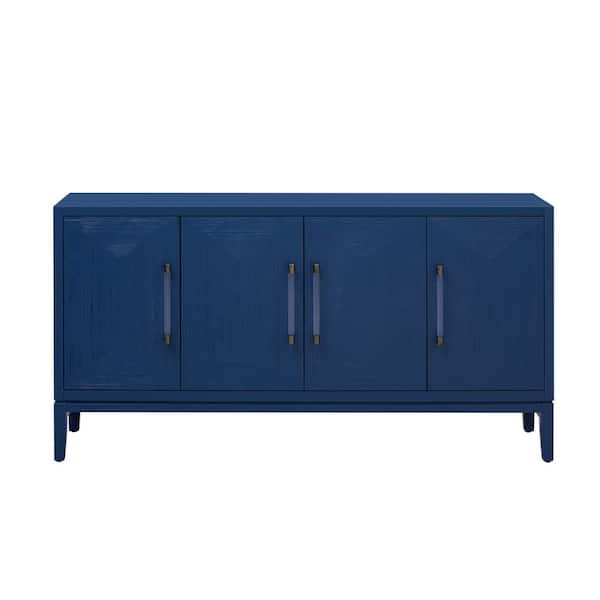 Unbranded 59.6 in. W x 15.7 in. D x 31.5 in. H Blue Linen Cabinet with 4 Brushed Doors and Fir Veneer for Various Spaces