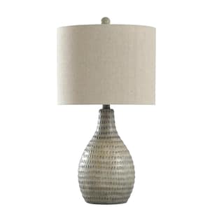 25.5 in. French Oak Table Lamp with White Hardback Fabric Shade