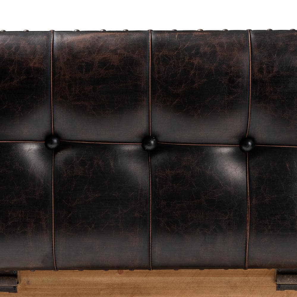 Rustic Dark Brown Faux Leather Tufted Trunk Ottoman Set