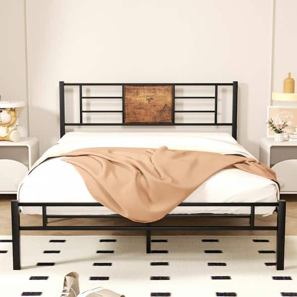 VECELO Platform Bed Frame, Black Metal Frame, Queen Size Platform Bed ...