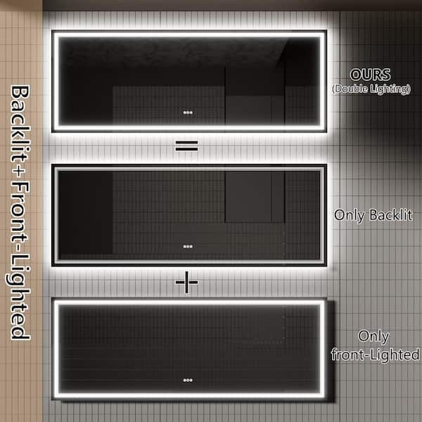 96 in. W x 36 in. H Large Rectangular Frameless LED Light Dimmable Anti-Fog Wall Bathroom Vanity Mirror