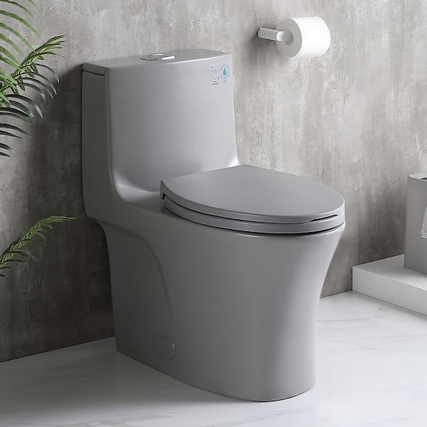Power Flush One-Piece 1.1/1.6 GPF Dual Flush Elongated 15.1 in in. Toilet in Light Gray, Slow-Close Seat Included