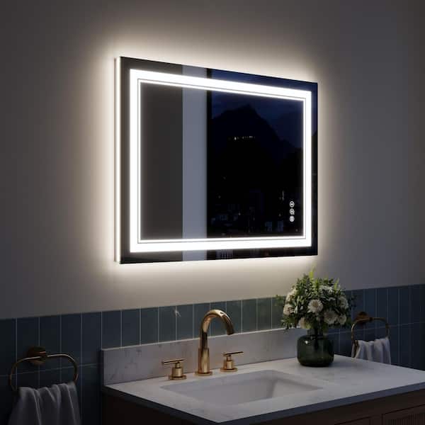 WELLFOR 32 in. W x 24 in. H Rectangular Frameless Touch Sensor LED Light Wall Bathroom Vanity Mirror Aluminum Dimmable 3 Color