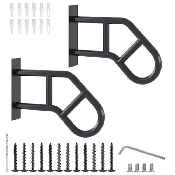 2 Pack 18 in. x 3.2 in. Wall Mounted Black Steel U-Shaped Stair Railing Kit for 1-3 Steps
