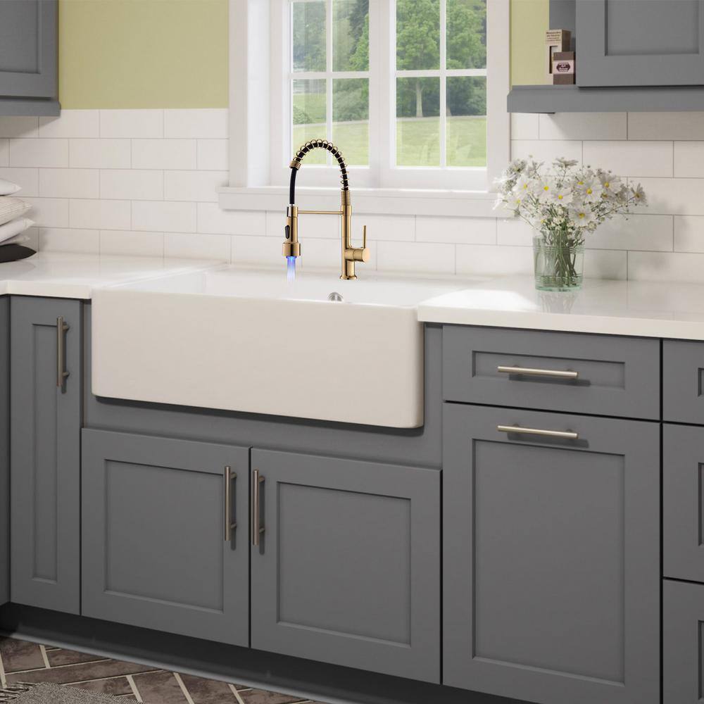 Brushed Gold Single Handle Pull Down Kitchen Faucet with LED Light