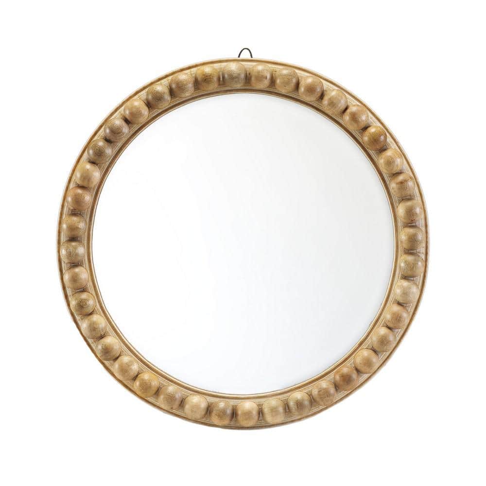Natural 21 in. x 21 in. Wooden Ball Border Sphere Round Framed Brown Accent