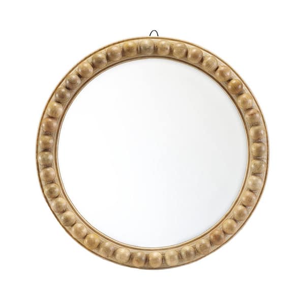 Unbranded Natural 21 in. x 21 in. Wooden Ball Border Sphere Round Framed Brown Accent Wall Mirror