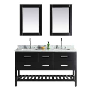 London 61 in. W x 22 in. D Double Vanity in Espresso with Marble Vanity Top and Mirror in Carrara White