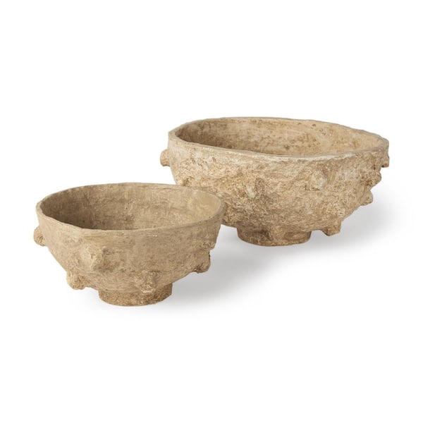 Mercana Sonam (Set of 2) Beige Paper Mache Spiked Bowls