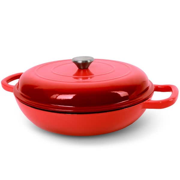 3.8 qt. Enameled Cast Iron Round Dutch Oven Pot with Lid Gradient Red Nonstick Oven Safe up to 500°F for All Cooktops