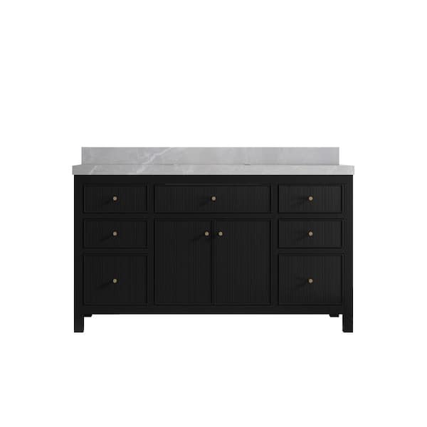 Willow Collections Sonoma 60 in. Single Sink Freestanding Black Bath Vanity with Pearl Gray Qt. Top Unassembled