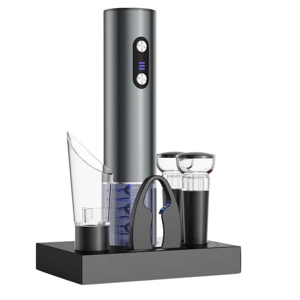 Gray Rechargeable Electric Wine Opener Gift Set, Wine Opener, Aerator Vacuum Stoppers and Foil Cutter, Wine Lovers Gifts