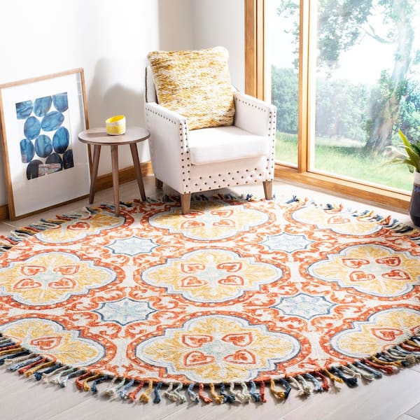 Aspen 5 ft. x 5 ft. Beige/Rust Oriental Round Rug