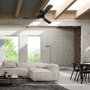 Aerofanture 52 in. Integrated LED Black Downrod Mount Ceiling Fan with Light and Remote Control