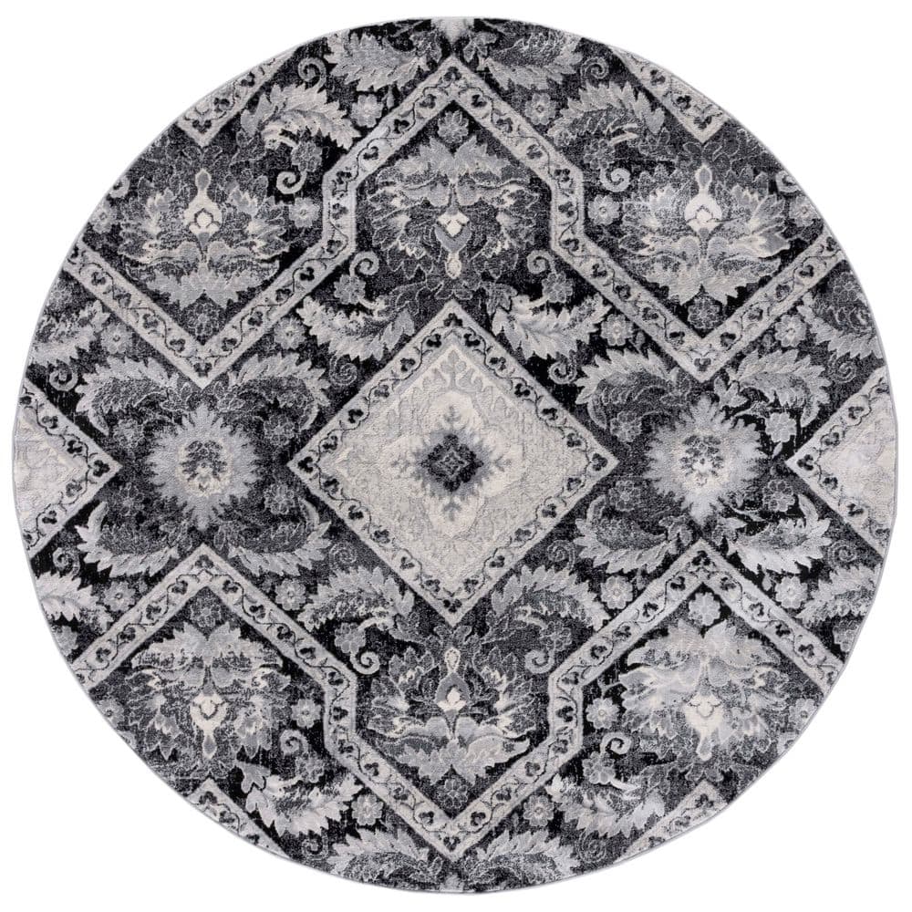 Brentwood 7 ft. x 7 ft. Black/Ivory Geometric Ornate Round Area Rug price history on PriceWatchPro