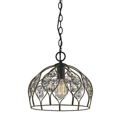 Crystal Web 1-Light Bronze Gold and Matte Black with Clear Crystal Pendant