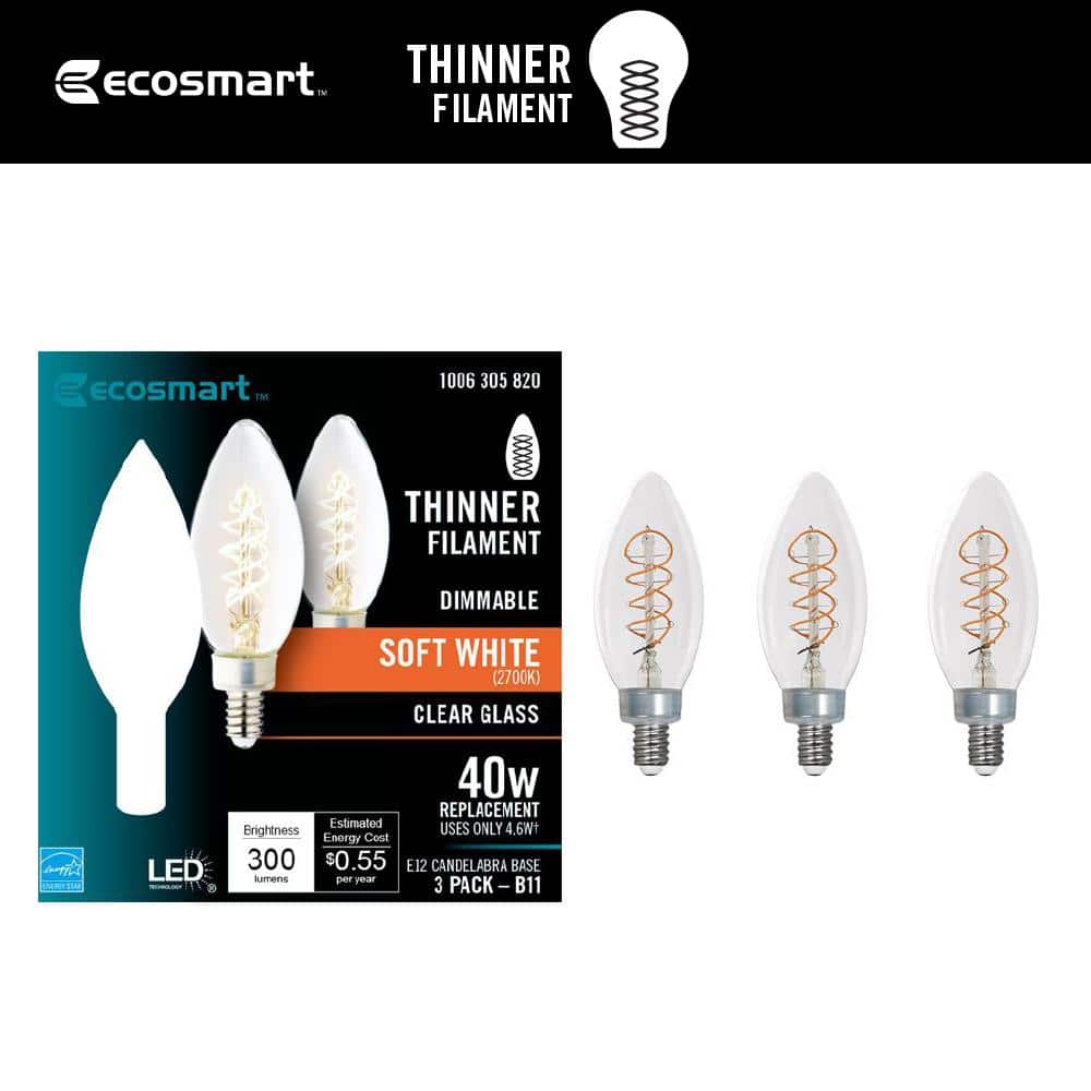 40-Watt Equivalent B11 Dimmable E12 Candelabra Fine Bendy Filament LED Vintage Edison Light Bulb Soft White (3-Pack) price history on PriceWatchPro