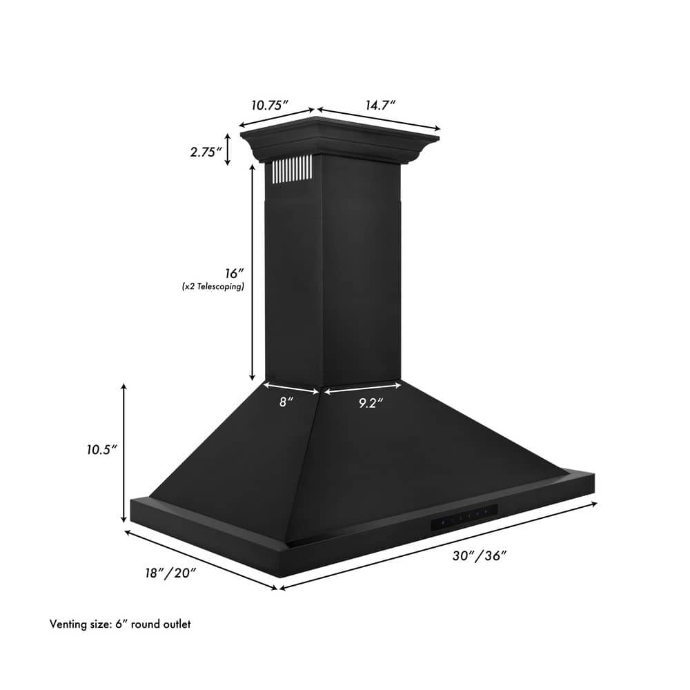 36" Black Stainless Steel Convertible Wall Mount Range Hood