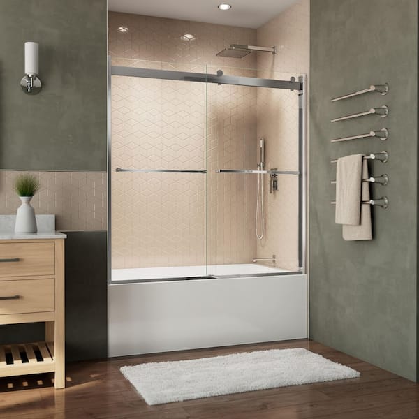 DreamLine Essence-H 60 in. W x 60 in. H Sliding Semi Frameless Tub Door in Chrome with Clear Glass