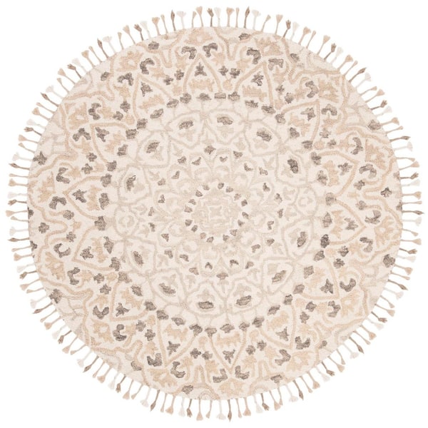 Blossom 6 ft. x 6 ft. Ivory/Taupe Garden Medallion Round Area Rug