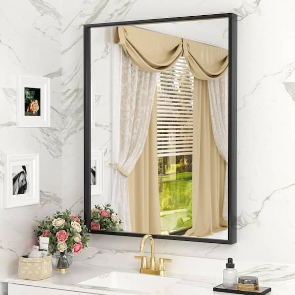 Apmir 28 in. W x 36 in. H Rectangular Aluminum Alloy Framed and Tempered Glass Wall Bathroom Vanity Mirror in Matte Black