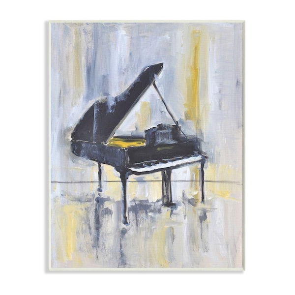 Stupell Industries "Distressed Grand Piano Instrument Blue Gold" by Allayn Stevens Unframed Typography Wood Wall Art Print 13 in. x 19 in.